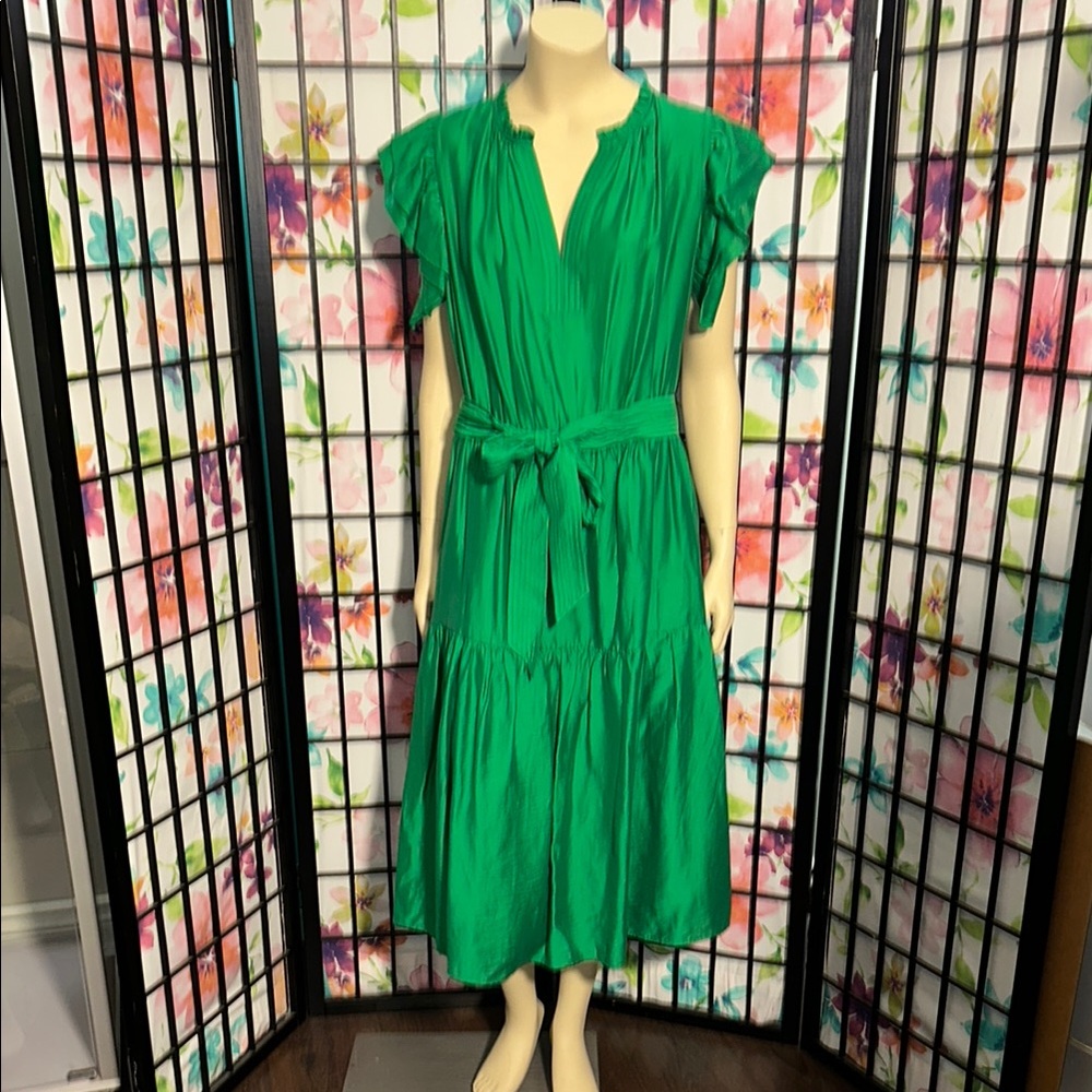 Current Air Bright Green Tiered Midi Dress